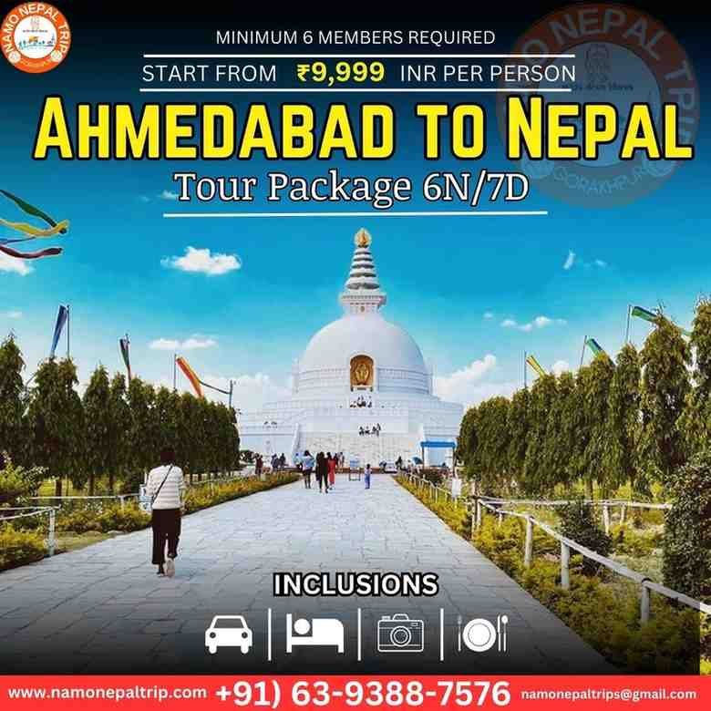 Ahmedabad to Nepal Tour Package 6N7D by NAMO Nepal Trip featuring serene Himalayan landscapes and cultural landmarks.