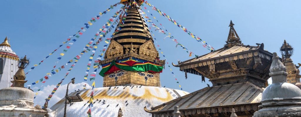 Swayambhunath Temple tour package by NAMO Nepal Trip, showcasing the iconic Buddhist stupa with panoramic views in Kathmandu.