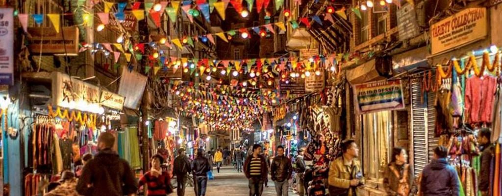 Thamel tour package by NAMO Nepal Trip, showcasing the vibrant streets, shops, and nightlife of this popular neighborhood in Kathmandu.